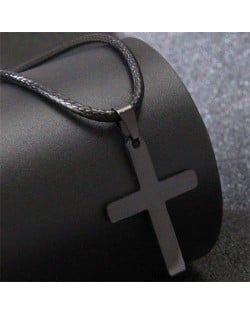 Hiphop Fashion Stainless Steel Cross Pendant Rope Necklace - Black