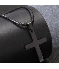 Hiphop Fashion Stainless Steel Cross Pendant Rope Necklace - Black