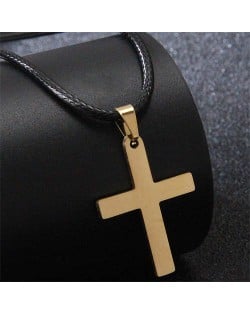 Hiphop Fashion Stainless Steel Cross Pendant Rope Necklace - Golden