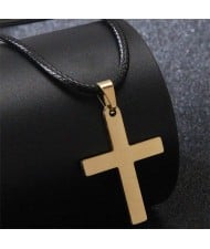 Hiphop Fashion Stainless Steel Cross Pendant Rope Necklace - Golden