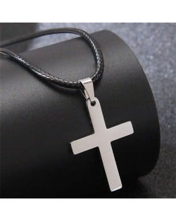 Hiphop Fashion Stainless Steel Cross Pendant Rope Necklace - Silver