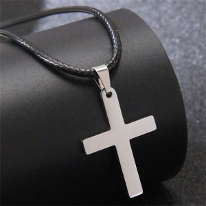 Hiphop Fashion Stainless Steel Cross Pendant Rope Necklace - Silver