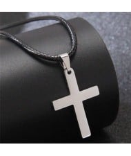 Hiphop Fashion Stainless Steel Cross Pendant Rope Necklace - Silver