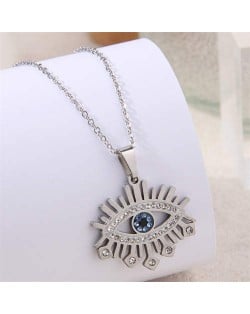 Hiphop Shining Evil Eye Pendant Wholesale Chain Necklace - Silver
