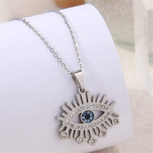 Hiphop Shining Evil Eye Pendant Wholesale Chain Necklace - Silver