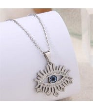 Hiphop Shining Evil Eye Pendant Wholesale Chain Necklace - Silver