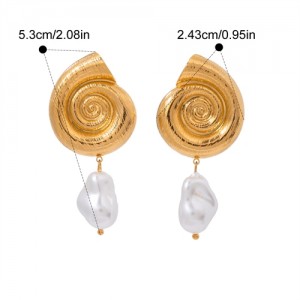 Whelk Design Pearl Pendant 18K Gold Plated Jewelry Women Stainless Steel Wholesale Earrings