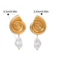 Whelk Design Pearl Pendant 18K Gold Plated Jewelry Women Stainless Steel Wholesale Earrings