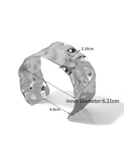 Fold Width Design Women Fashion Stainless Steel Wholesale Bangle - Silver