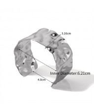 Fold Width Design Women Fashion Stainless Steel Wholesale Bangle - Silver