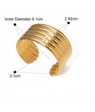 Screw Thread Width Design Women Fashion Stainless Steel Wholesale Bangle - Golden