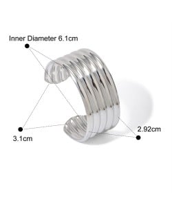 Screw Thread Width Design Women Fashion Stainless Steel Wholesale Bangle - Silver