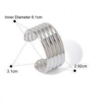 Screw Thread Width Design Women Fashion Stainless Steel Wholesale Bangle - Silver
