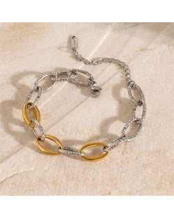 Hollow-out Oval Chain Two Tone Design Women Fashion Stainless Steel Wholesale Bracelet