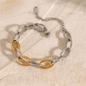 Hollow-out Oval Chain Two Tone Design Women Fashion Stainless Steel Wholesale Bracelet