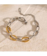 Hollow-out Oval Chain Two Tone Design Women Fashion Stainless Steel Wholesale Bracelet