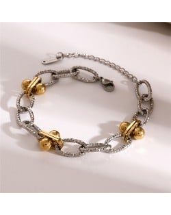 Golden Beads Decor Chain Two Tone Design Women Fashion Stainless Steel Wholesale Bracelet