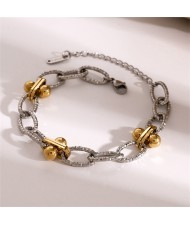 Golden Beads Decor Chain Two Tone Design Women Fashion Stainless Steel Wholesale Bracelet