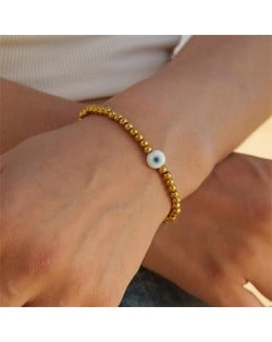 Blue Color Eye Golden Bead Chain Women Fashion Stainless Steel Wholesale Bracelet