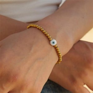 Blue Color Eye Golden Bead Chain Women Fashion Stainless Steel Wholesale Bracelet