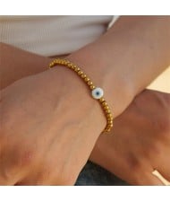 Blue Color Eye Golden Bead Chain Women Fashion Stainless Steel Wholesale Bracelet