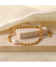 Elegant Pearl Oval Bead Chain Women Fashion Stainless Steel Wholesale Bracelet