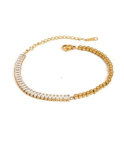 Square Cubic Zirconia with Golden Bead Chain Women Fashion Stainless Steel Wholesale Bracelet