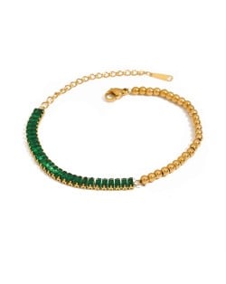 Green Cubic Zirconia with Golden Bead Chain Women Fashion Stainless Steel Wholesale Bracelet