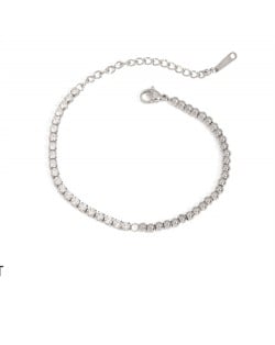 Single Row Cubic Zirconia Bead Chain Women Fashion Stainless Steel Wholesale Bracelet - Silver