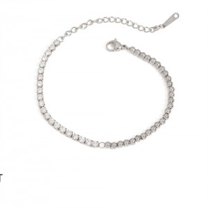 Single Row Cubic Zirconia Bead Chain Women Fashion Stainless Steel Wholesale Bracelet - Silver