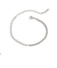 Single Row Cubic Zirconia Bead Chain Women Fashion Stainless Steel Wholesale Bracelet - Silver