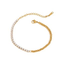 Single Row Cubic Zirconia Bead Chain Women Fashion Stainless Steel Wholesale Bracelet - Golden