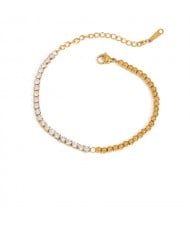 Single Row Cubic Zirconia Bead Chain Women Fashion Stainless Steel Wholesale Bracelet - Golden