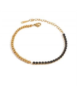 Single Row Cubic Zirconia Bead Chain Women Fashion Stainless Steel Wholesale Bracelet - Black