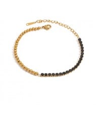 Single Row Cubic Zirconia Bead Chain Women Fashion Stainless Steel Wholesale Bracelet - Black