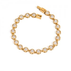 Bling Round Cubic Zirconia Chain Women Fashion Stainless Steel Wholesale Bracelet