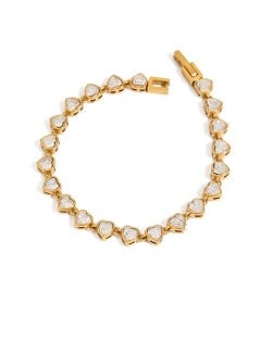 Bling Heart Shape Cubic Zirconia Chain Women Fashion Stainless Steel Wholesale Bracelet