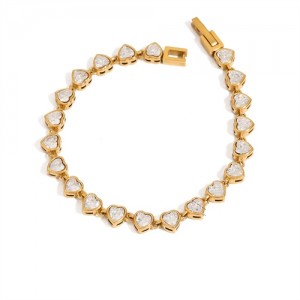 Bling Heart Shape Cubic Zirconia Chain Women Fashion Stainless Steel Wholesale Bracelet