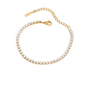 Full Cubic Zirconia Thin Chain Women Fashion Stainless Steel Wholesale Bracelet