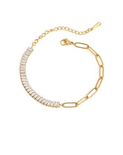 Rectangle Cubic Zirconia with Golden Chain Women Fashion Stainless Steel Wholesale Bracelet