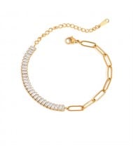 Rectangle Cubic Zirconia with Golden Chain Women Fashion Stainless Steel Wholesale Bracelet