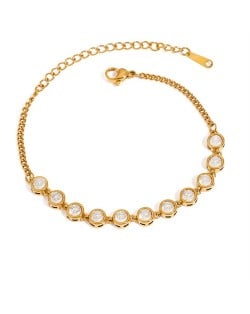 Round Cubic Zirconia with Golden Chain Women Fashion Stainless Steel Wholesale Bracelet