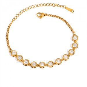 Round Cubic Zirconia with Golden Chain Women Fashion Stainless Steel Wholesale Bracelet