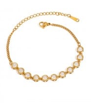 Round Cubic Zirconia with Golden Chain Women Fashion Stainless Steel Wholesale Bracelet