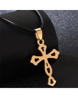 Hiphop Fashion Hollow Design Cross Rope Necklace - Golden