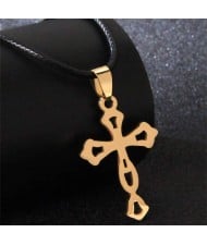 Hiphop Fashion Hollow Design Cross Rope Necklace - Golden