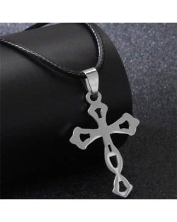 Hiphop Fashion Hollow Design Cross Rope Necklace - Silver