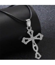 Hiphop Fashion Hollow Design Cross Rope Necklace - Silver