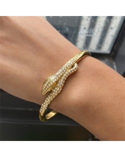 Bling Cubic Zirconia Snake Open-end Design Women Fashion Stainless Steel Wholesale Bangle