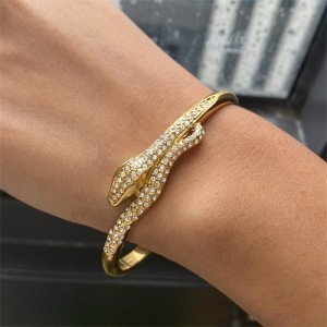 Bling Cubic Zirconia Snake Open-end Design Women Fashion Stainless Steel Wholesale Bangle